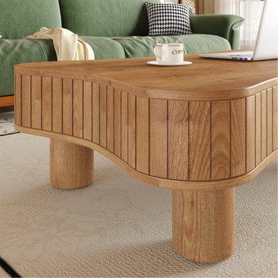 Table basse à plateau relevable pour salon 42 po - Rangement caché à panneau cannelé, relevage hydraulique silencieux, coins de sécurité courbés, assemblage en 5 minutes (l 27 po x H 13 à 18,9 po, brun clair)