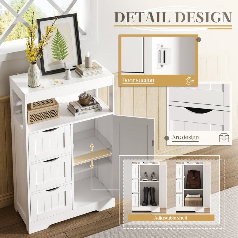 Goldean 34'' H X 22'' W X 11'' D Freestanding Bathroom Cabinet With Adjustable Shelf, White