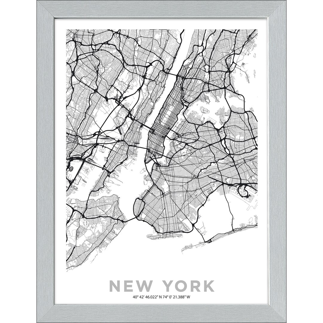 Gerahmtes Poster New York Stadtplan I