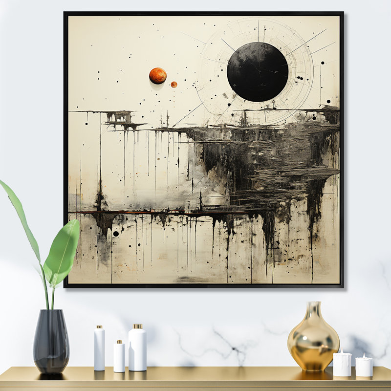 «Gray and Black Fantasy Horizon», reproduction d'art sur toile abstraite, Cadre flottant noir, H 30 po x l 30 po x P 1 po