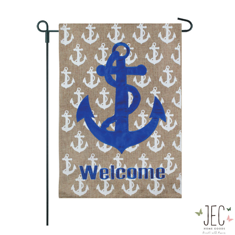Drapeau de jardin en polyester 18 po x 13 po Coastal Anchor Welcome