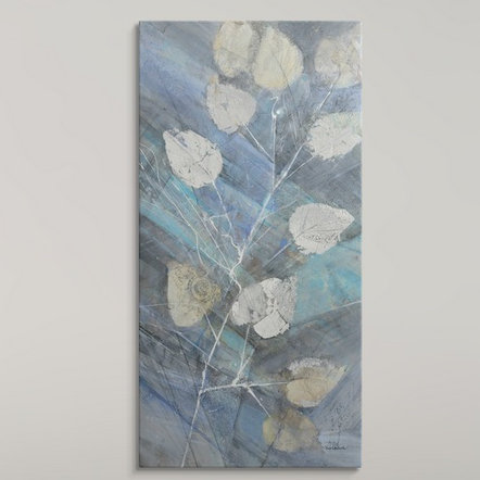 Silver Leaves " Silver Leaves II " by Albena Hristova, 48" H x 24" W x 1.5" D, Canvas