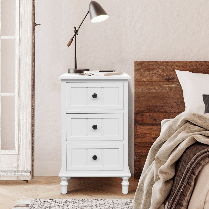 Table d'appoint à 3 tiroirs en bois Simplifier , Blanc antique