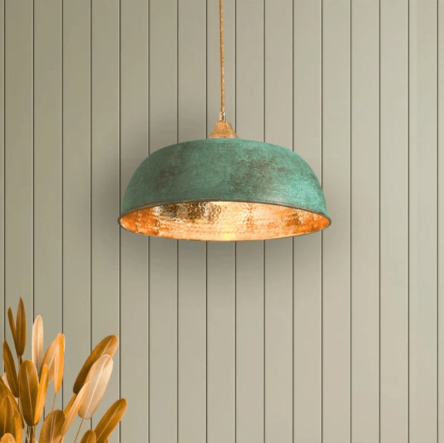 Luminaire suspendu en cuivre martelé à la main ALFIQ pour la cuisine, la salle à manger et les espaces intérieurs, Vert