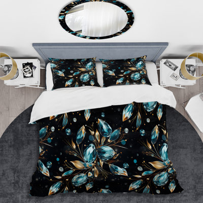 Blue And Black Opulent Crystal Splendor II Abstract Duvet Cover