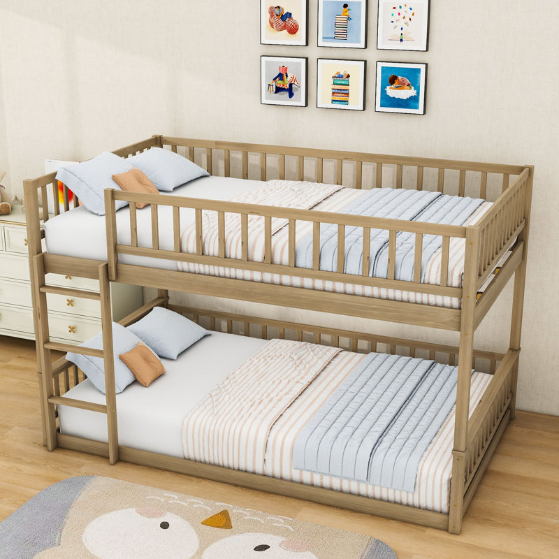 Queen Over Queen Bunk Bed With Guardrails, Walnut