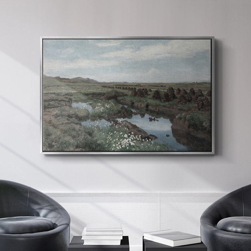 Paysage rétro-Dxxvi, Toile avec cadre flottant noir, H 25 po x l 37 po