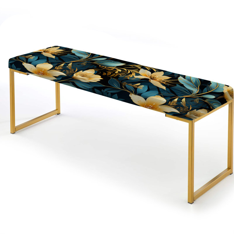 Upholstered Gold Bench, Tropical Twilight Ii Tropical Pattern I