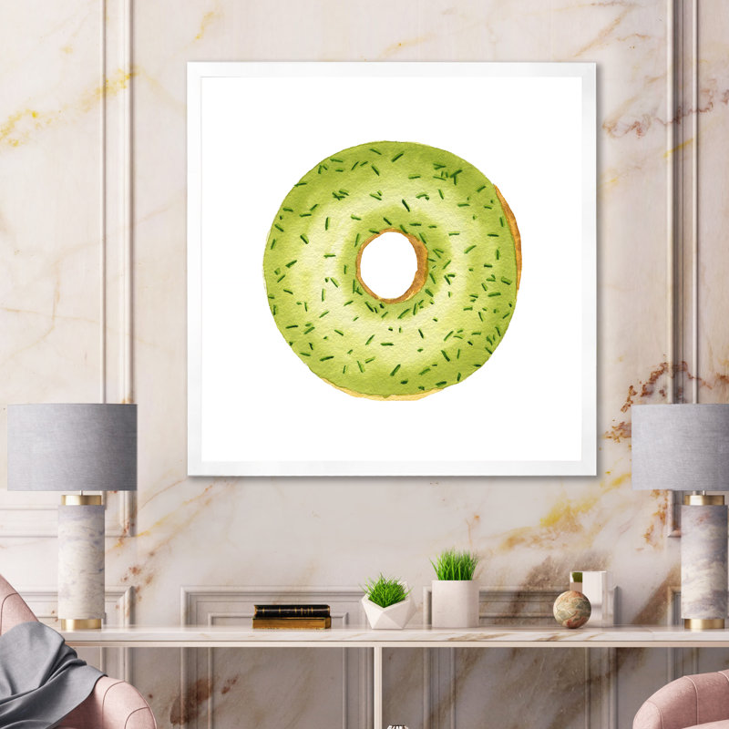 Beigne vert avec paillettes sur fond blanc - peinture sur toile, H 31,5 po x l 31,5 po x P 1 po, Cadre blanc