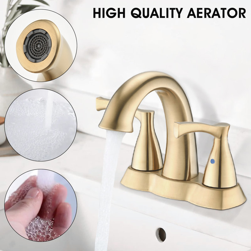 Brushed Gold 2 Handle Bathroom Faucet With Pop-Up Drain - High-Grade Solid Brass, 4-Inch , Long Reach Spout, Water, Stain & Vandal Handles, Fine Brass Material, Drain, Corrosion Coating