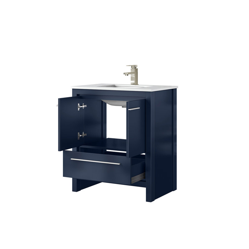 30 po L x P 20 po. Meuble-lavabo bleu marine avec plateau et robinet en marbre de culture - fermeture en douceur, grande armoire de rangement intérieure, tablette ouverte avec tiroir, tablette de rangement 30 po x 20 po