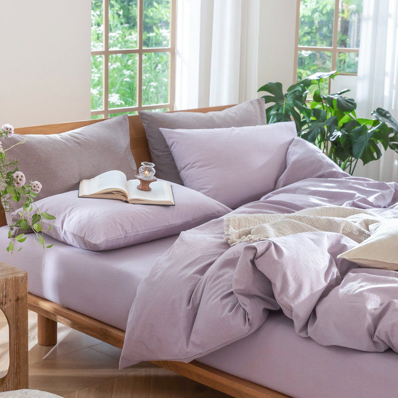 MooMee Lightweight Duvet Cover Set with Zipper Closure 8 Ties 100% Washed Cotton Linen Like Textured Soft Breathable All-Season