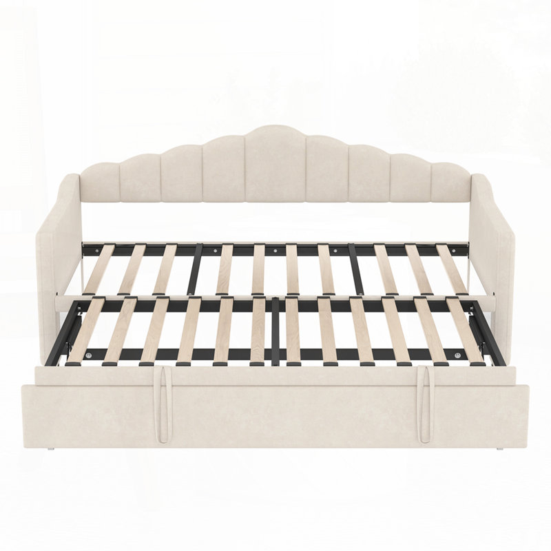 Lit de jour rembourré simple avec lit gigogne, Beige