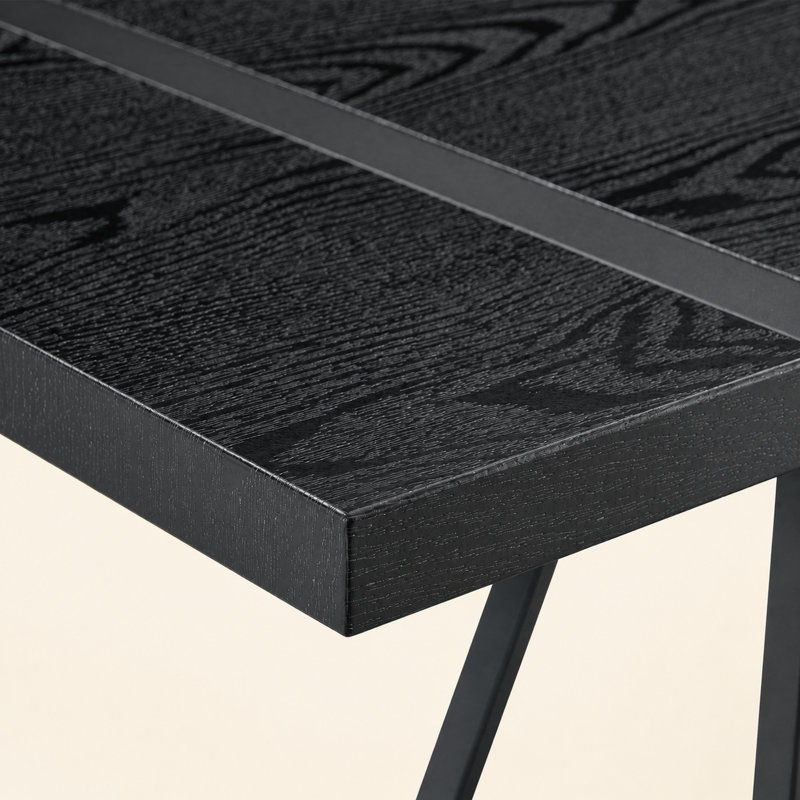 Modern Rectangular Engineered Wood Dining Table, Black, Black
