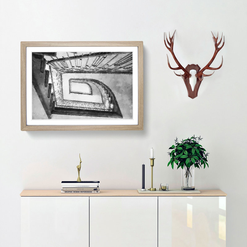 Rectangular Staircase - Framed Print, 45cm H x 63cm W x 2cm D, Oak Framed