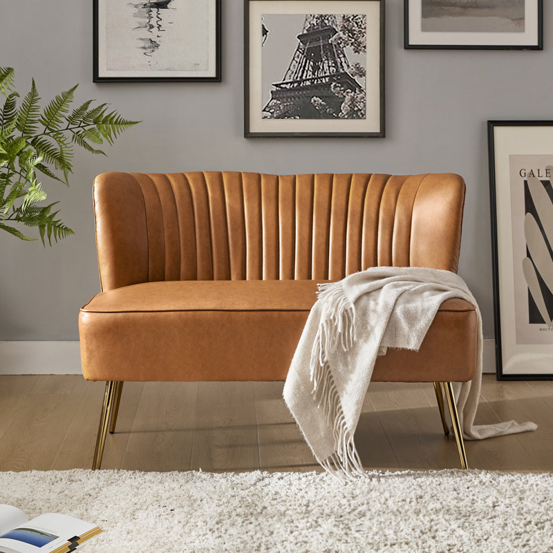 2 Seater Faux Leather Loveseat, Camel