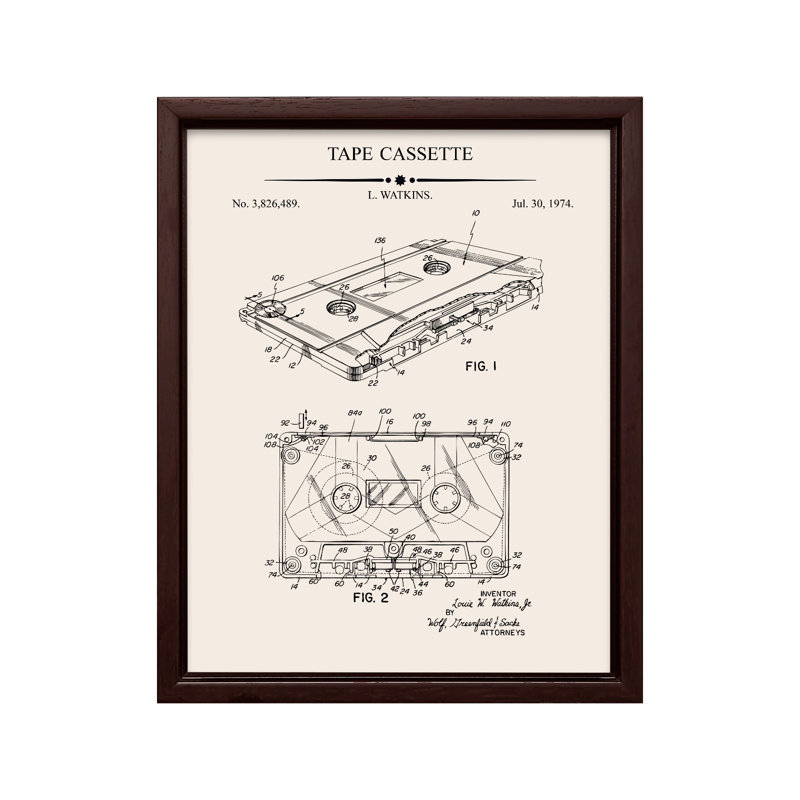Plan de la cassette, Canevas, H 16 po x l 20 po, Encadrement brun