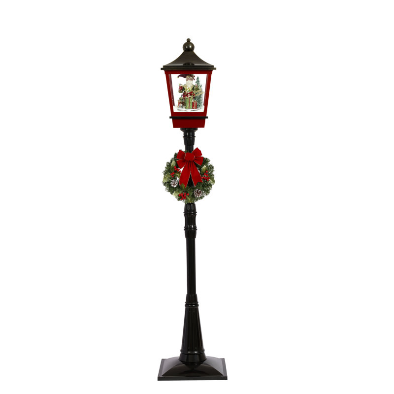 Snowing Lamp Post With Elf And Gift Boxes - 72 Inches