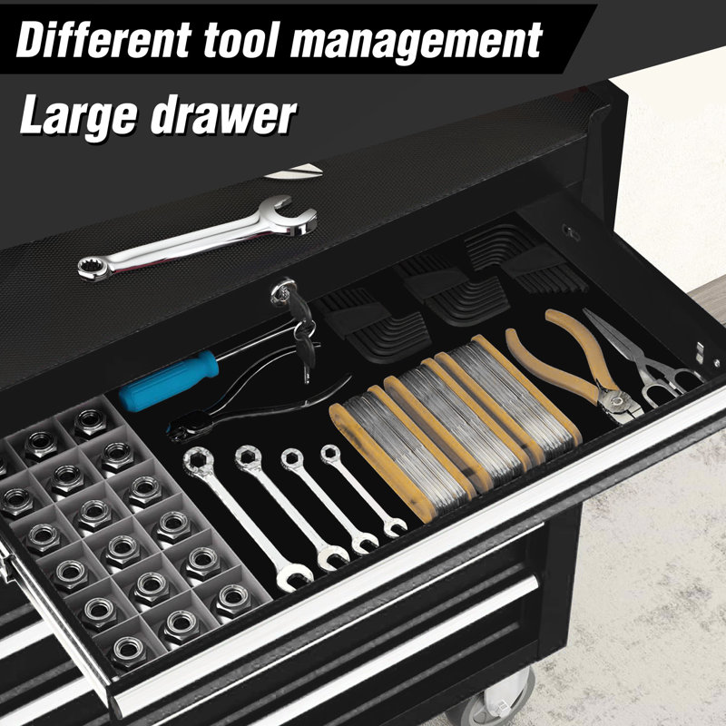 7 boîtes à outils sur roulettes pour atelier. Abondante capacité de rangement, facile à déplacer, coffre à roulettes en acier avec atelier de réparation. Surface généreuse, mouvement fluide, fabrication