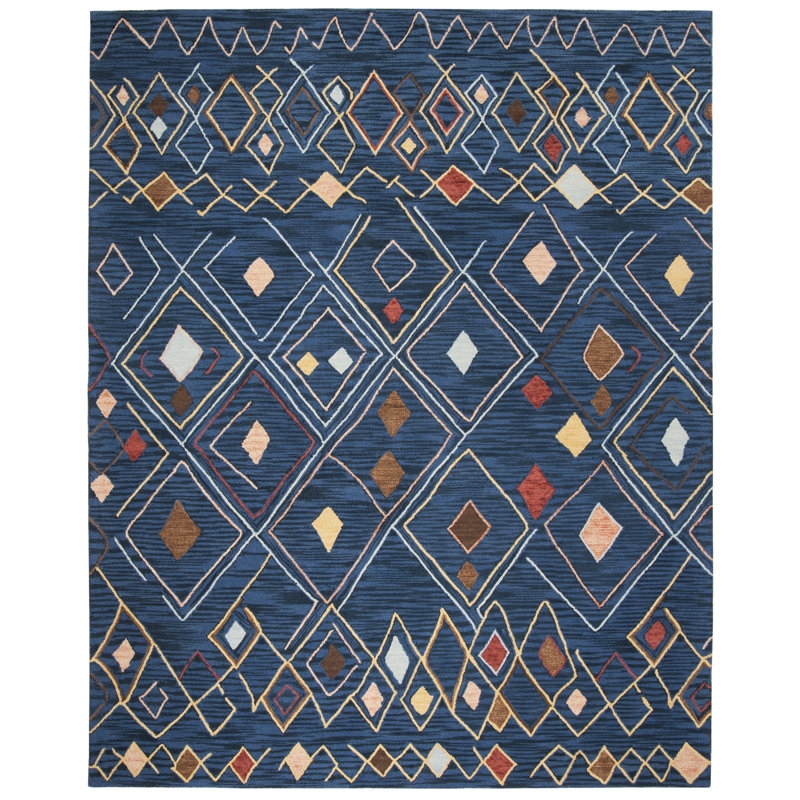 Tapis en laine et en coton crocheté à la main Renfrow, Rectangle 8 pi x 10 pi