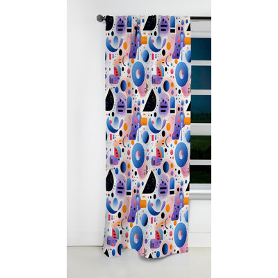Rideau occultant en velours à motif géométrique mauve et rose avec motif abstrait et vagues I - 1 panneaux