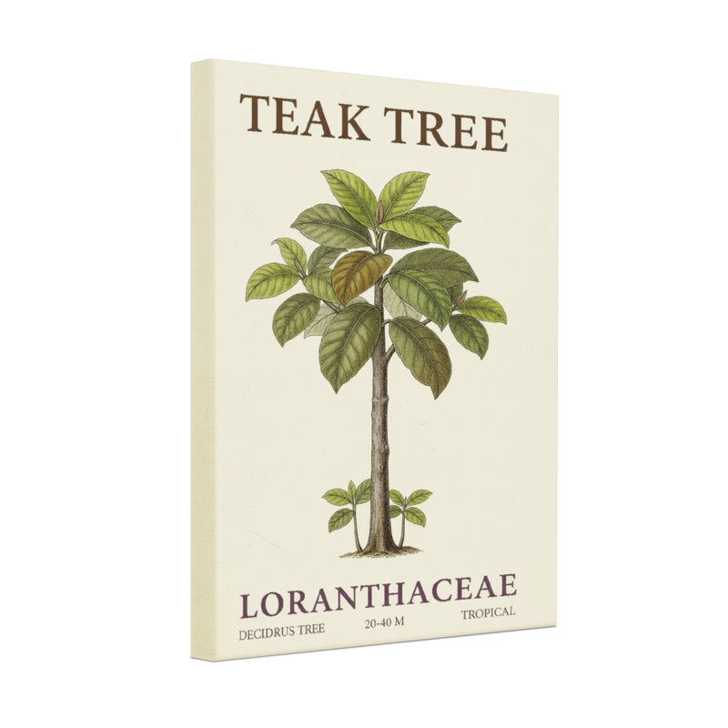 Plantes et fleurs, impression botanique d'arbre en teck, H 18 po x l 12 po