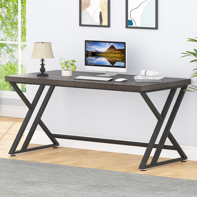 Kelleia Writing Desk, 30.1" H x 55" W x 23.6" D, Dark Gray Oak/Black