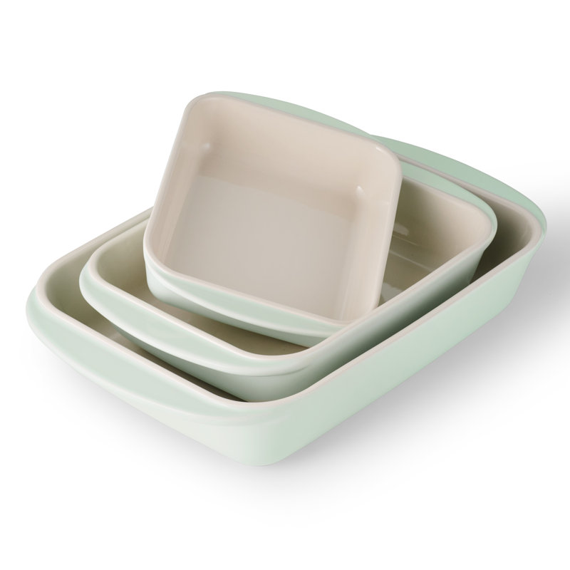 Ensemble de 3 moules en porcelaine en céramique de la collection de pots à vapeur, assiettes à cuisson antiadhésives pour four, plats de cuisson rectangulaires pour Lasagne, gâteaux et miches