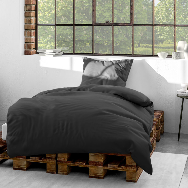 Cepeda Hypoallergenic Satin 206 TC Modern & Contemporary 2 Piece Duvet Cover Set, 220 x 240 cm + 2x 40 x 80 cm, Graphite