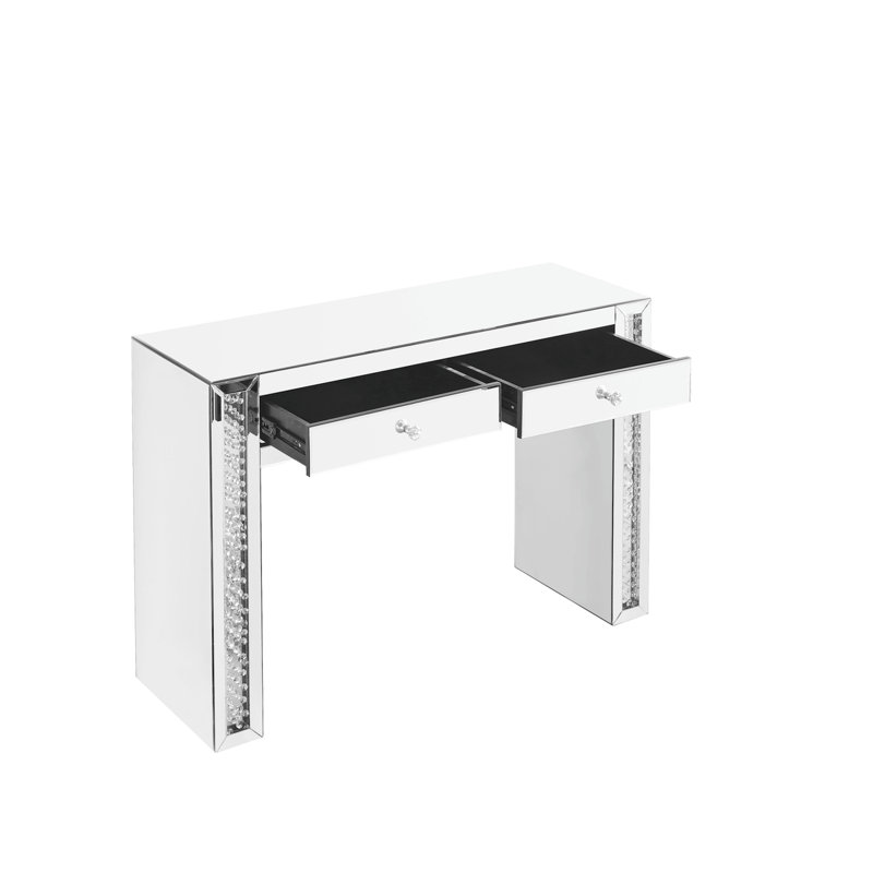  47 inch Rectangle Crystal Vanity Table in Clear Mirror Finish