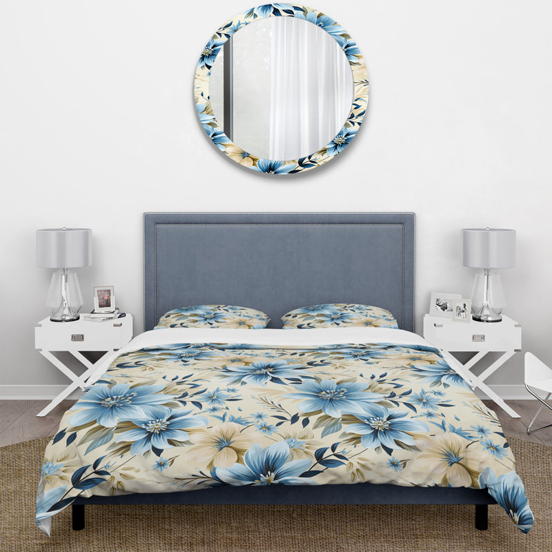 Literie harmonie fleurs bleues et blanches, Housse de couette pour très grand lit et 2 très