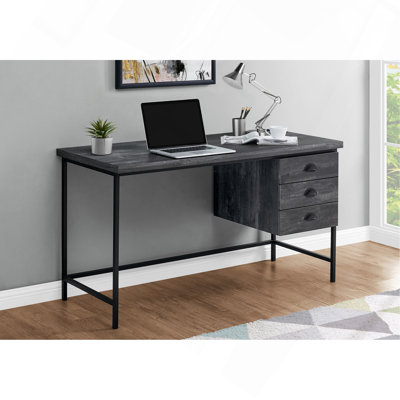 Computer Desk, Home Office, Laptop, Storage Drawers, 55"L, Work, Black Laminate, Black Metal, Contemporary