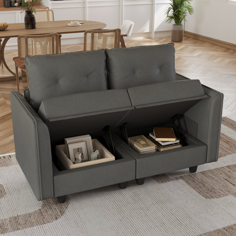 Causeuse avec rangement Tomario, Polyester gris