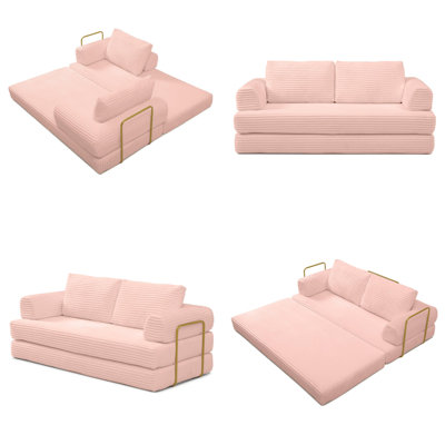 Canapé-lit convertible 2 places en velours côtelé Corduroy, canapé-lit pliable pour matelas avec oreillers, futon désossé multifonctionnel pour le salon, la chambre à coucher, design moderne à profil bas