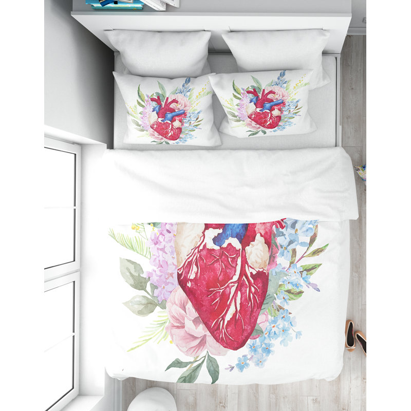 Ensemble de housse de couette designart à fleurs et fleurs, Housse de couette grand + 2 taies décoratives
