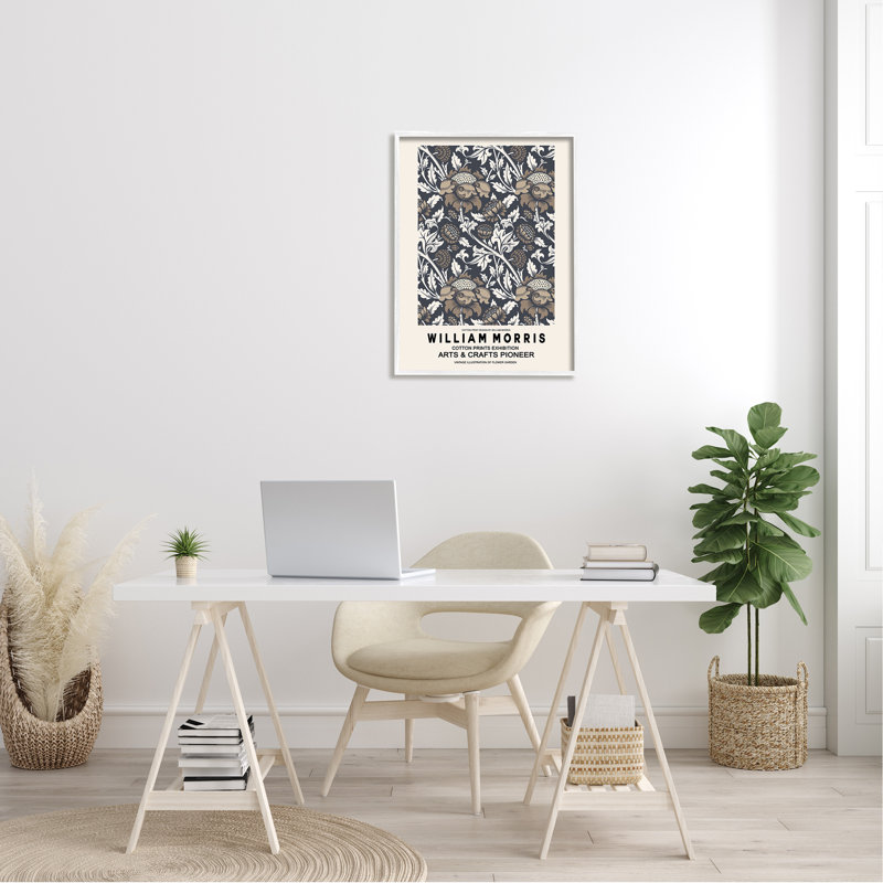 Motif neutre de fleurs botaniques brunes détaillées, L 24 po x H 24 po, Giclée encadrée blanc bord de mer
