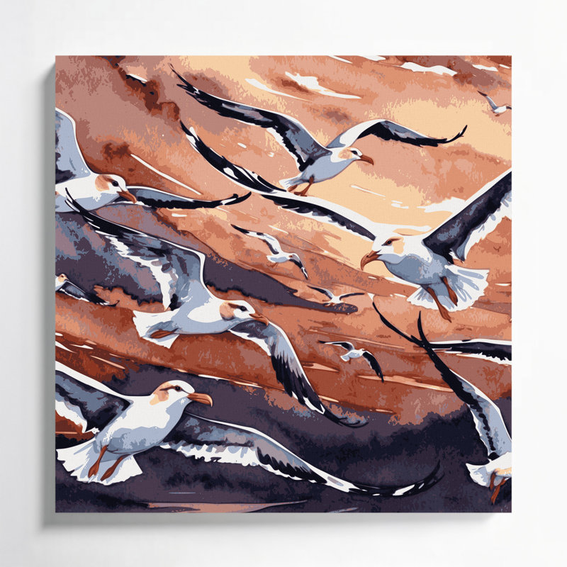«Birds Ring», art mural sur toile mauve à bec, H 12 po x l 12 po