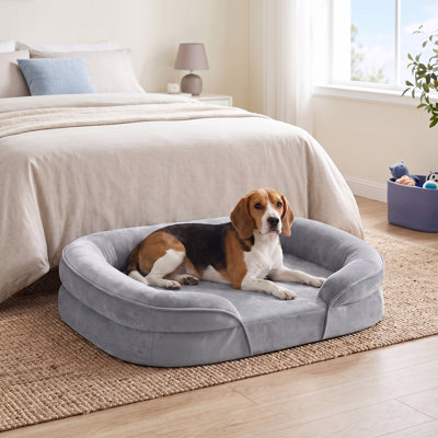 Lit pour chien, canapé-lit orthopédique pour chien moyen, 30 po x 20 po x 7 po, mousse de caisse, doublure imperméable, rebords surélevés, housse amovible et lavable, antidérapant