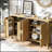Modern 57.5" Stripe Door Storage Cabinet, 4-Door Sideboard with Back-of-Door Storage Racks & Side Hooks, Adjustable Shelves, MDF Cabinet with Aluminum Handles-569878381