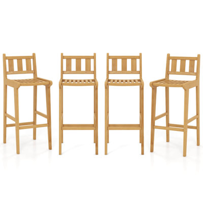 Tabouret de bar en bois de teck de 30 po avec repose-pieds et dossier
