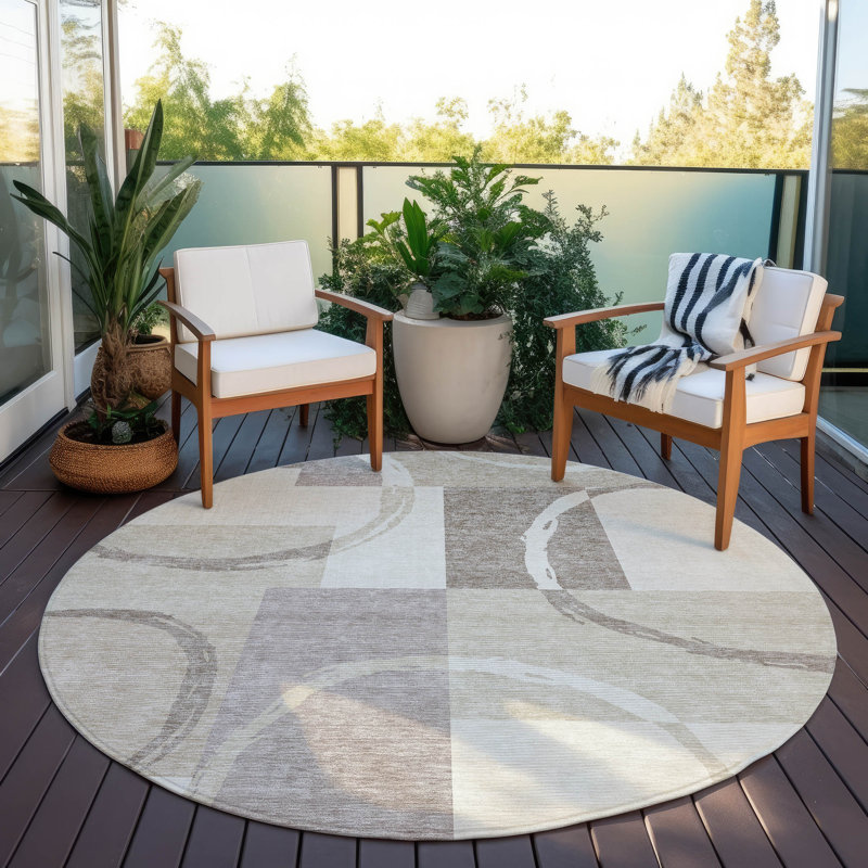 Tapis rectangulaire Aleh avec envers antidérapant, Rond 8 pi