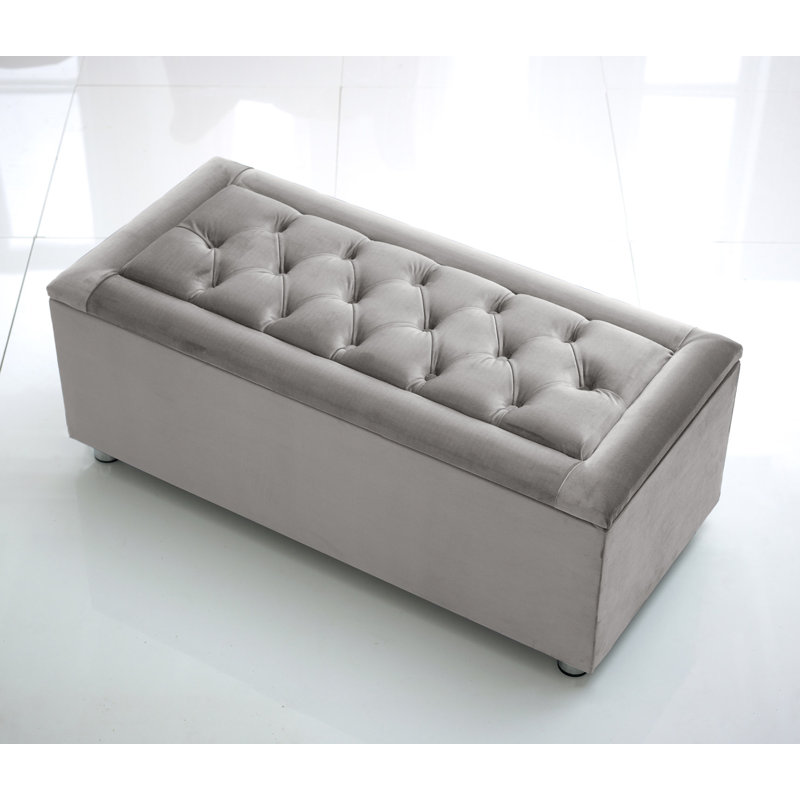 Carthel 105cm Wide Velvet Tufted Rectangle Solid Colour Ottoman with Storage, Silver