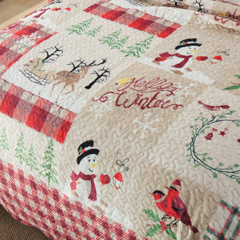 Ensemble de courtepointe de Noël en velours matelassé 3 pièces MarCileo BYV207