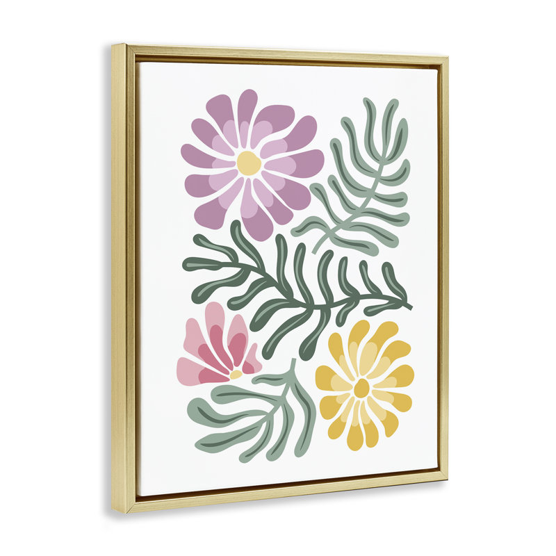 Cadre flottant pastel Mid-Century Mod Blooms, design par Kim Allen, H 31 po x l 25 po, Cadre flottant métallique doré