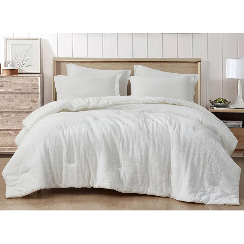 White Twin Cotton Muslin Reversible Comforter Set