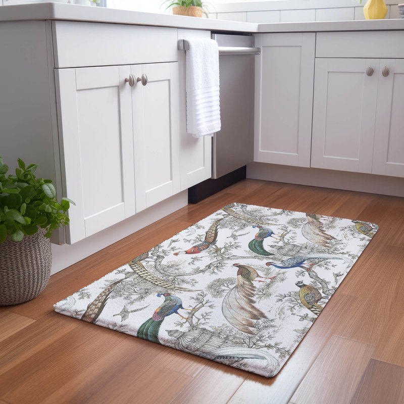 Pheasant Sauvage White Microfiber Rectangle Washable Rug, Rectangle 3' x 5'