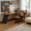 Bureau en fer massif en forme de L brun noyer + noir-144204323-144204320