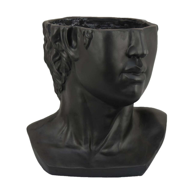 Kylz Decor Head Garden Planter, 23 Inch, Wide Open Top, Resin, Black