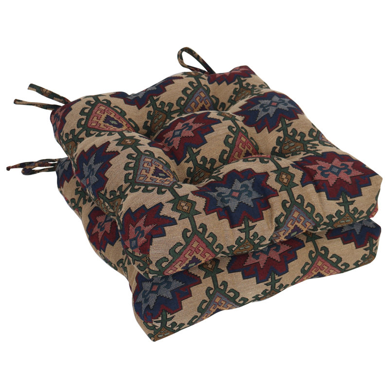 16-Inch Square Woven Tapestry Tufted Chair Cushions (Set Of 2)