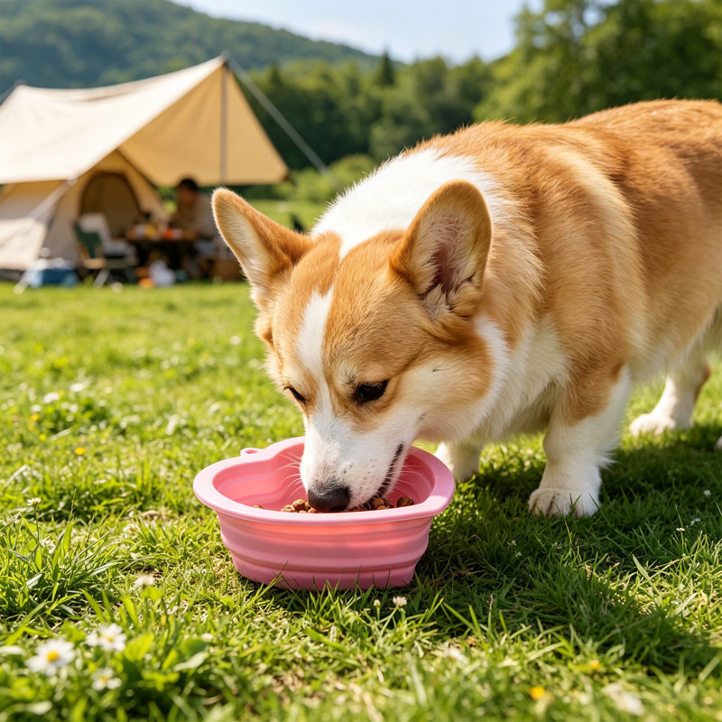 Bol à nourriture pliable pour voyage lent en silicone, Rose